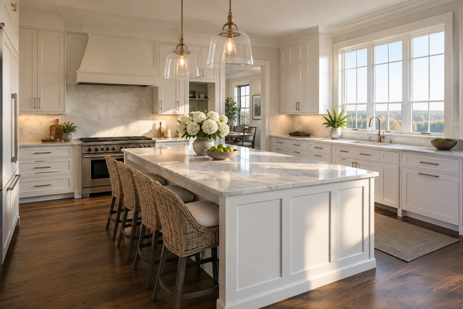 A bright white kitchen, illustrative