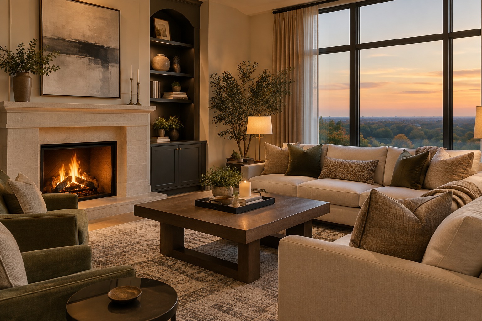 A cozy living room, illustrative